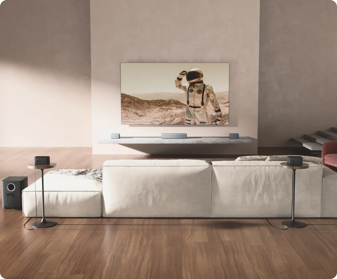 Poseidon D80 Boom Dolby Atmos Soundbar + Speak Stands