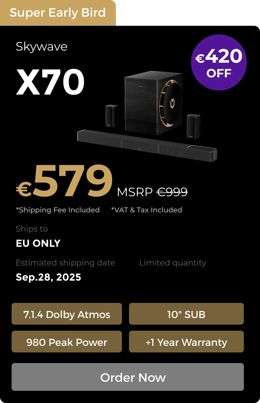 Skywave X70 7.1.4 Surround Sound System